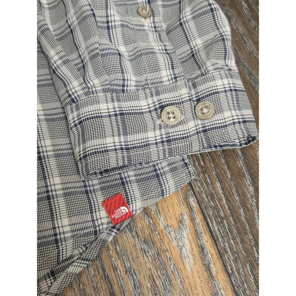 The North Face Mens XXL Tekware Plaid Long Sleeve Hiking Shirt Tan Blue Button
